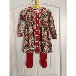 Lily & Londyn's Girls Floral Ruffle‎ Size 4T Dress Christmas Tunic Shirt Pants
